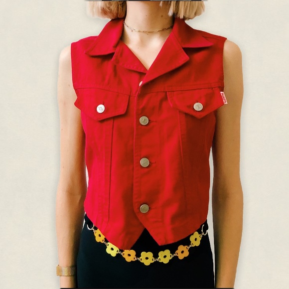 Women’s/Juniors red canvas cropped vest - Picture 1 of 6